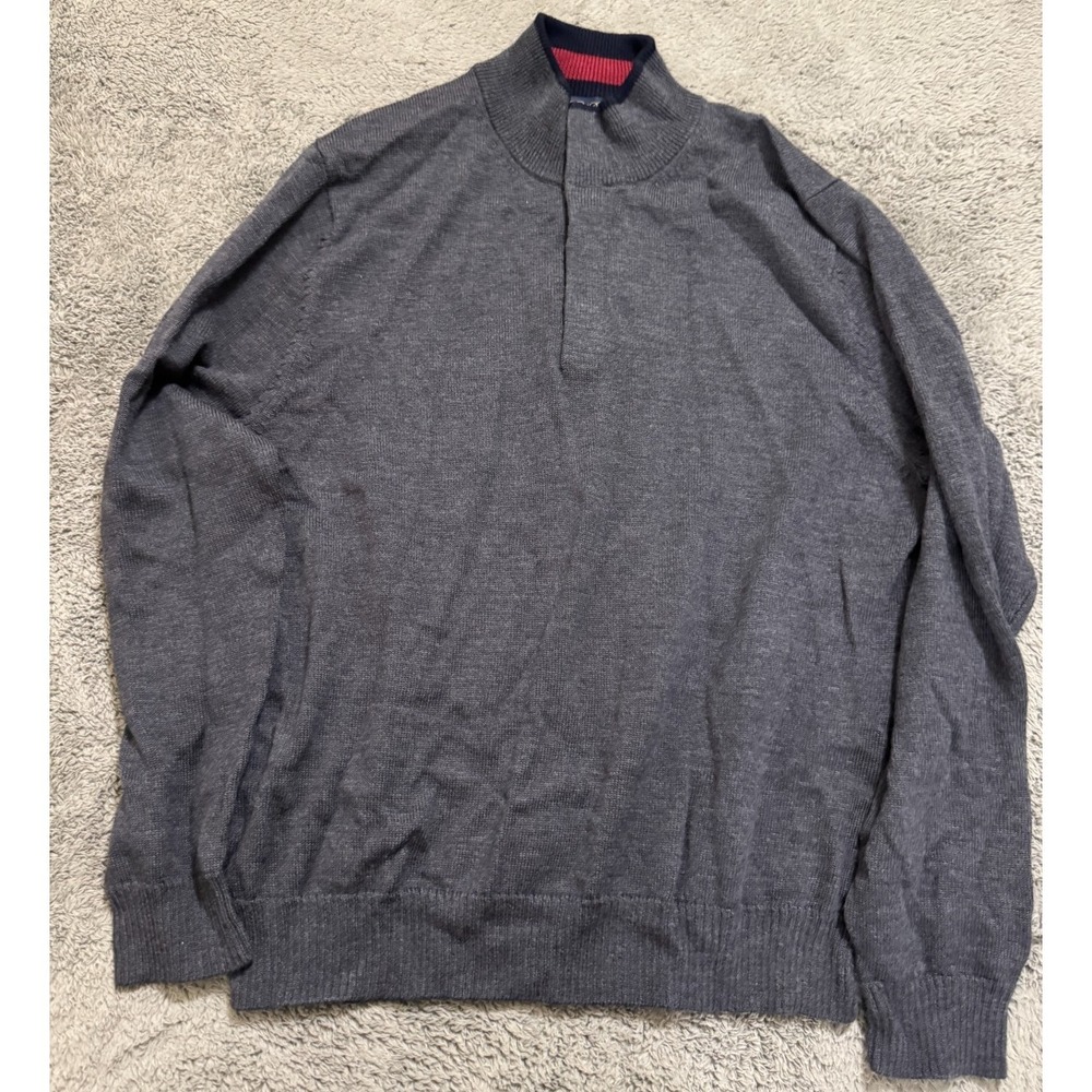 Brooks Brothers Sweater Mens L Gray Extra Fine Italian Merino Wool 1/4 Button